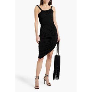 NWT $3K Balmain Open Back Asymmetric Stretch Jersey Dress Black Size 8